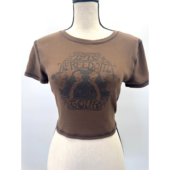 Arizona Jean Company Tops - Arizona Tour 1976 Cropped Baby Tee Band Top Chocolate Brown Large Boho Festival
